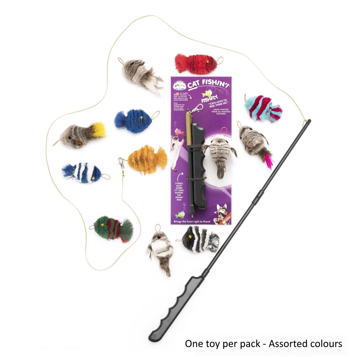 Cat Lures Cat Fishin' Rod Teaser Cat Toy - Colourful Zebra Fish