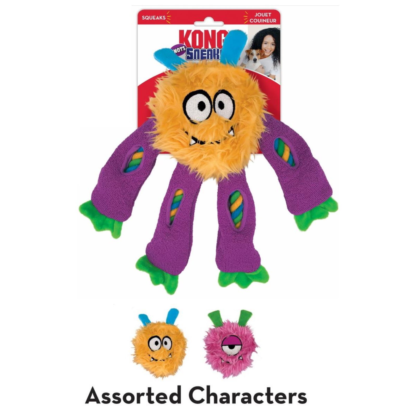 KONG Sneakerz Knots Plush Squeaker Rope Dog Toy 4 Assorted Colours