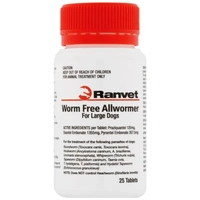 Ranvet Worm Free Allwormer (White Label)25Kg L Dog 25Tabs 