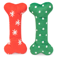 Zippy Paws Plush Squeaker Dog Toy - Christmas Holiday Patterned Bones - Large 2 Pack