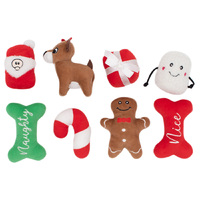 Zippy Paws Plush Squeaker Dog Toy - Christmas Holiday Miniz 8- Pack