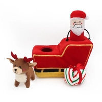 Zippy Paws Holiday Burrow Dog Toy - Santa's Sleigh + 3 Squeaker Toys