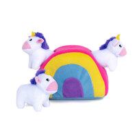 Zippy Paws Interactive Burrow Plush Dog Toy - Unicorns in a Rainbow