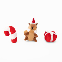 Zippy Paws Miniz Christmas Squeaker Dog Toys - 3-Pack - Squirrel, Candycane & Present