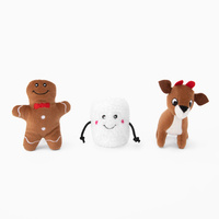 Zippy Paws Miniz Christmas Squeaker Dog Toys - 3-Pack - Gingerbread, Marshmallow & Reindeer