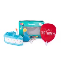 Zippy Paws Plush Squeaker Dog Toy - Birthday Box with Cake, Balloon & Party Hat
