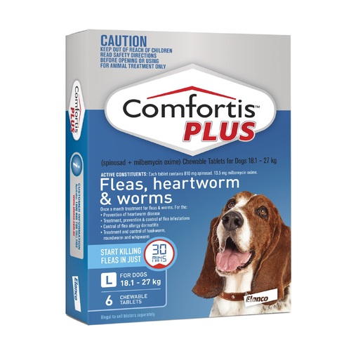 Comfortis PLUS Flea & Wormer for Dogs 18.1-27kg (Blue Pack] 6-Pack