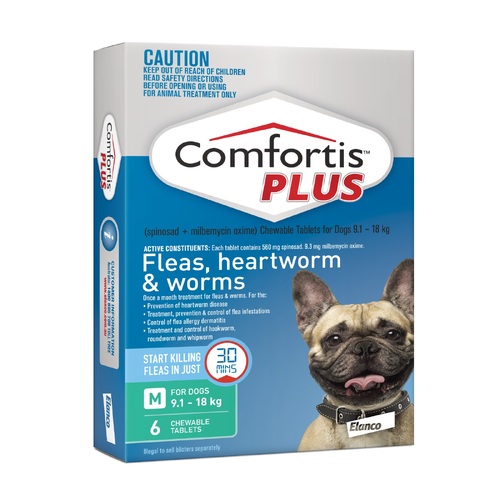 Comfortis PLUS Flea & Wormer for Dogs 9.1-18kg (Green Pack) 6-Pack