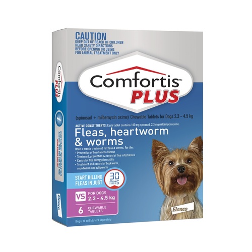 Comfortis PLUS Flea & Wormer for Dogs 2.3-4.5kg (Pink Pack) 6-Pack