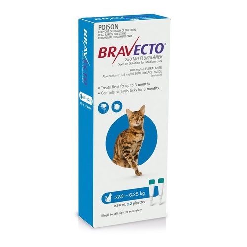 Bravecto Topical Spot-On - 3 month Flea & Tick Protection - For Cats 2.8-6.25kg