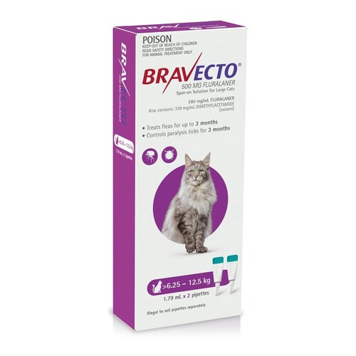 Bravecto Topical Spot-On - 3 month Flea & Tick Protection - For Cats 6.25-12.5kg