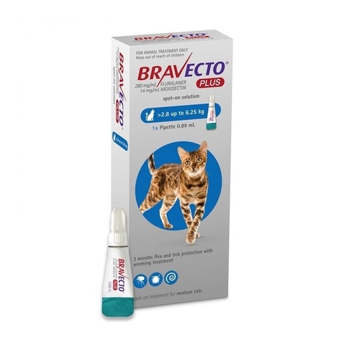 Bravecto PLUS Spot-On 3 month Flea, Tick & Worm Protection - For Cats 2.8 - 6.25kg