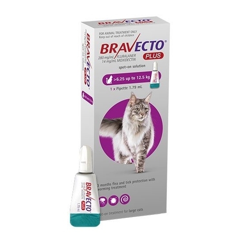 Bravecto PLUS Spot-On 3 month Flea, Tick & Worm Protection - For Cats 6.25-12.5kg
