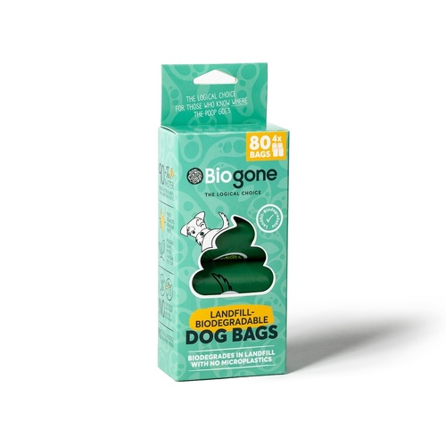 Bio-Gone Biodegradable Dog & Cat Poo Bags - 4 rolls/80 bags NEW PACKAGING