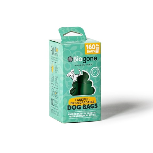Bio-Gone Biodegradable Dog & Cat Poo Bags - 8 rolls/160 bags NEW PACKAGING