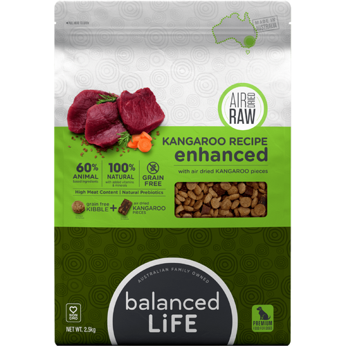 Balanced Life Enhanced Grain Free Kibble & Air-Dried Raw Dog Food - Kangaroo - 2.5kg