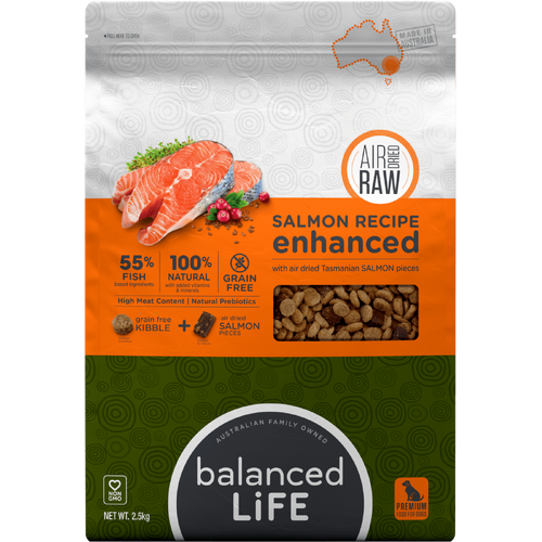 Balanced Life Enhanced Grain Free Kibble & Air-Dried Raw Dog Food - Salmon - 2.5kg