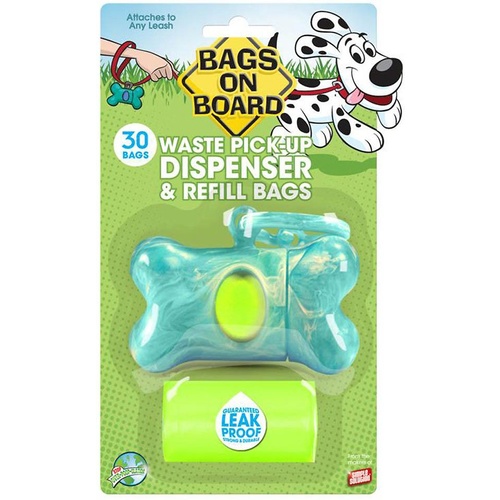 Bags on Board Dog Poop Bah Dispenser + Bonus 30 Bags - Turquoise Marble Bone
