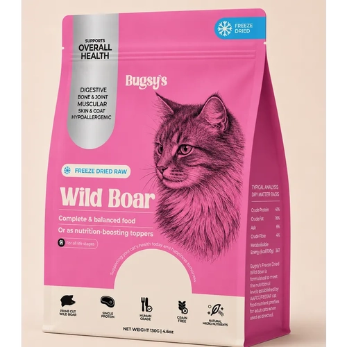BUGSYS FREEZE DRIED COMPLETE DIET FOR CATS WILD BOAR 132G