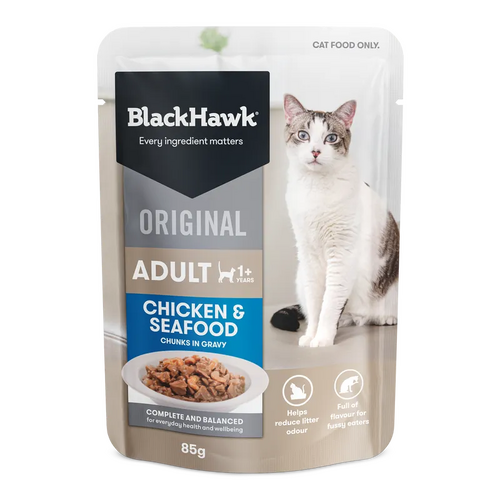 Black Hawk Cat Chicken Seafood In Gravy 85G 12Pk (Om12) 