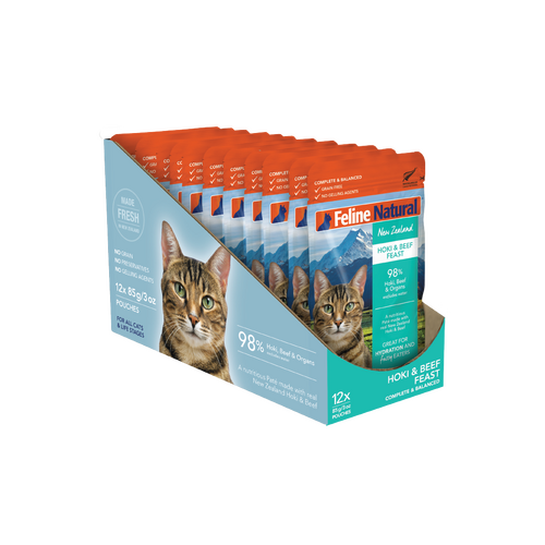 Feline Natural Pouches Hoki & Beef Feast 85G 12Pk (Om12) 