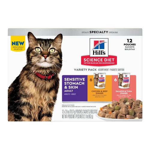 Hills Cat Adult Sensitive Skin & Stomach Variety 12Pk 80G 