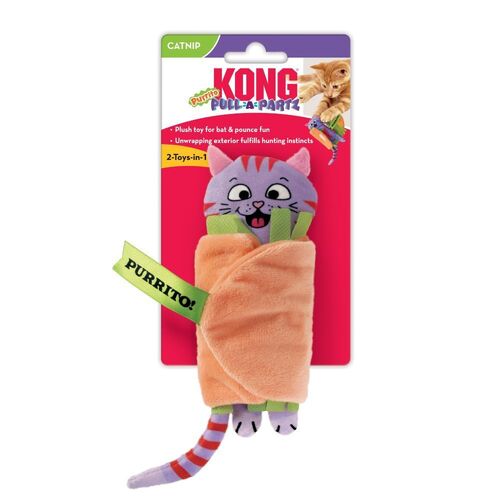 3 x KONG Pull-A-Partz Plush Textured Catnip Cat Toy - Purrito 