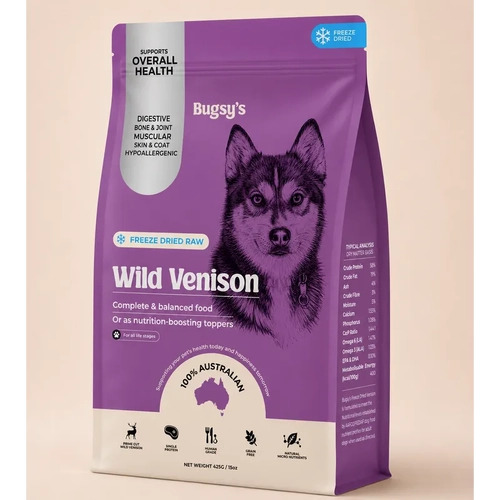 BUGSYS FREEZE DRIED COMPLETE DIET FOR DOGS VENISON 132G