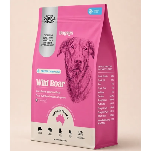 BUGSYS FREEZE DRIED COMPLETE DIET FOR DOGS WILD BOAR 425G