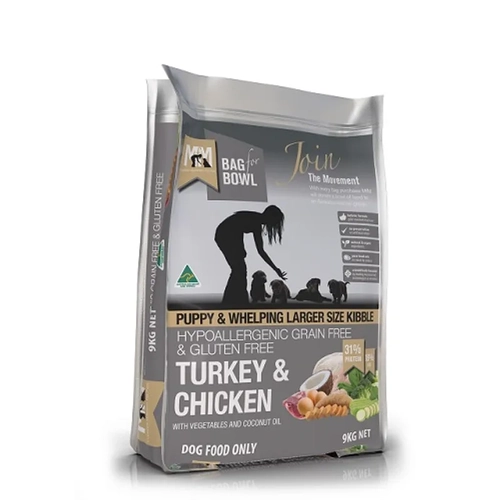 Mfm Puppy Lg Kibble Trky & Chkn Grain & Gltn Fr Grey 9Kg 