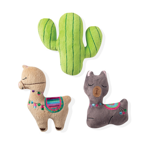 Fringe Studio Minis Llama Cactus 3-Piece Plush Dog Toy Set