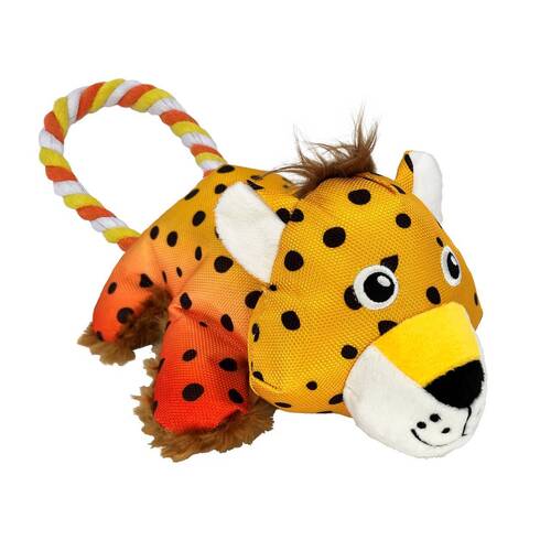 3 x KONG Cozie Tuggz Rope Sqeueaker Dog Toy - Cheetah Bulk Medium/Large