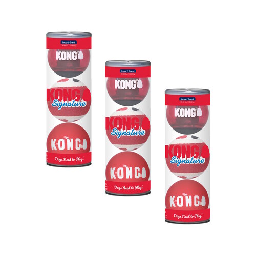 3 x KONG Signature Balls Fetch Dog Toys 3 x 3 Pack Large