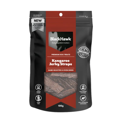 Black Hawk Dog Treats Kangaroo Jerky Straps 100G 
