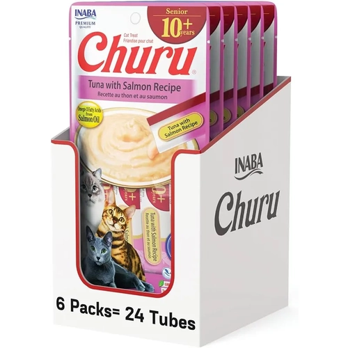 Inaba Cat Churu Puree Senior 10+ Tuna Salmon 56G 6Pk (Om6) 