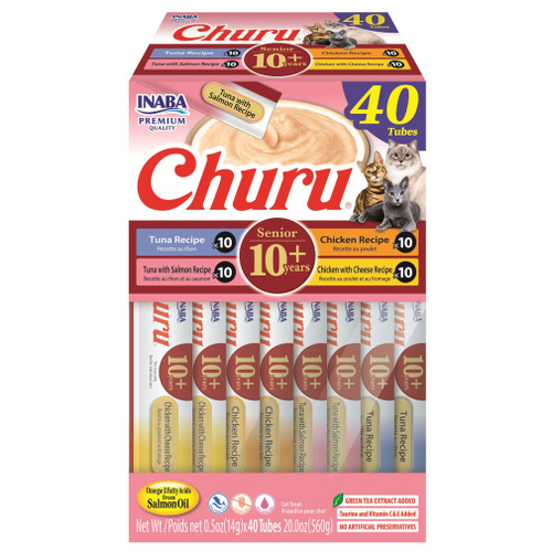 Inaba Cat Churu Puree Senior 10+ Chkn & Tuna Variety 40Pk 