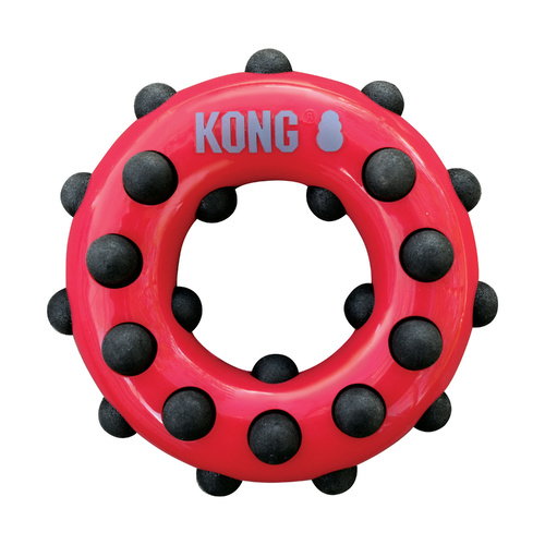 KONG Dotz Circle - Textured Donut Shaped Rubber Squeaker Dog Toy - Large