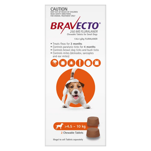 Bravecto Dog Sml 4.5Kg - 10Kg Orange (2Pk) 
