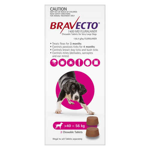 Bravecto Dog X Lrg 40Kg - 56Kg (2Pk) Purple 