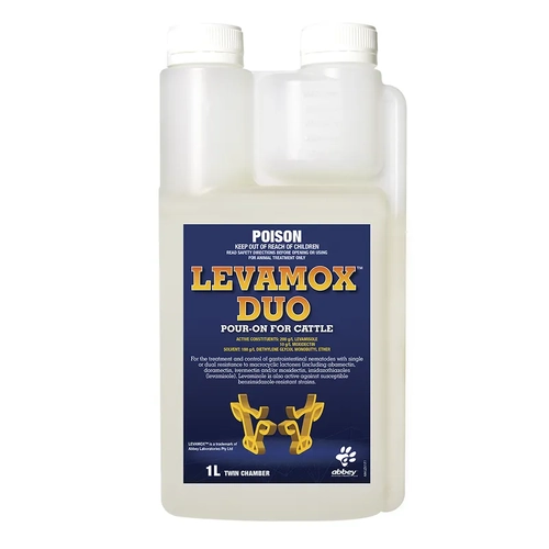 Levamox Duo Pour-On Cattle 1L Twin Chamber Bottle *Spec Ord*