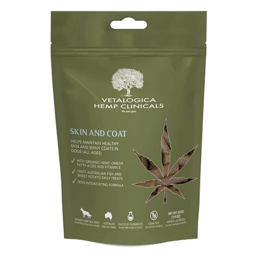 Vetalogica Hemp Clinicals Skin And Coat Dog Treats 225G 