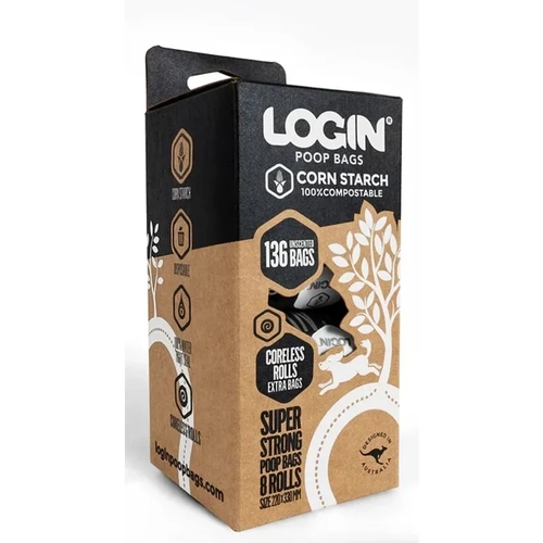 Login Compostable Poo Bag 8 Rolls (136 Bags) 