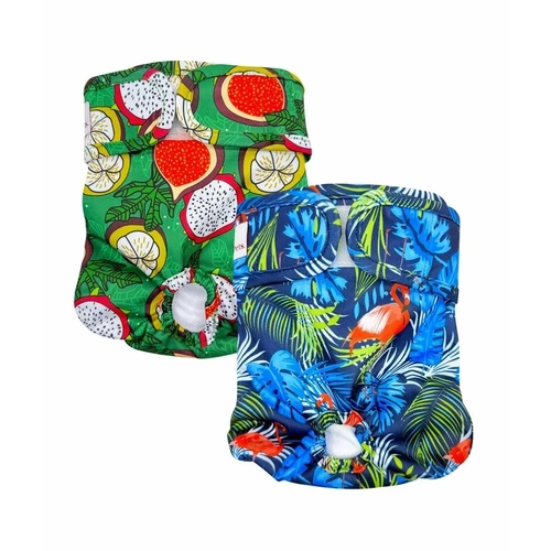 Loving Pets Washable Nappies Blue/Green Medium 2Pk 