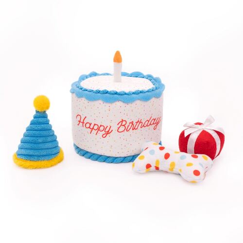 Zippy Paws Zippy Burrow Squeaker Dog Toy - Birthday Cake with 3 Miniz Toys