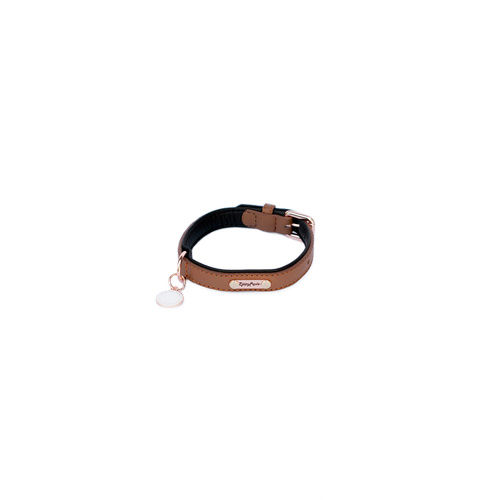 Zippy Paws Leather Dog Collar with Rose Gold Buckle - Brown [Size: Small]