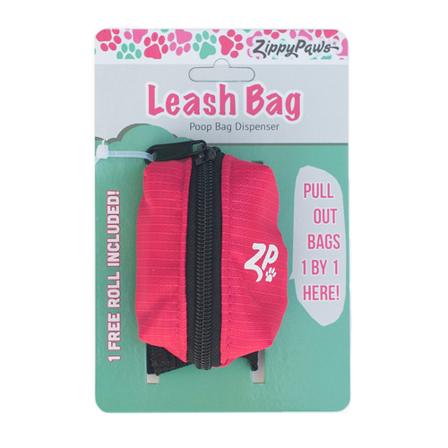 Zippy Paws Adventure Leash Dog Poop Bag Dispenser + BONUS Roll - Hibiscus Pink