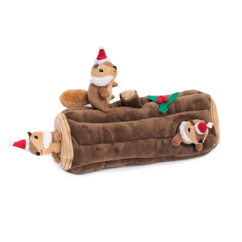 Zippy Paws Christmas Holiday Burrow Interactive Squeaker Dog Toy - Yule Log