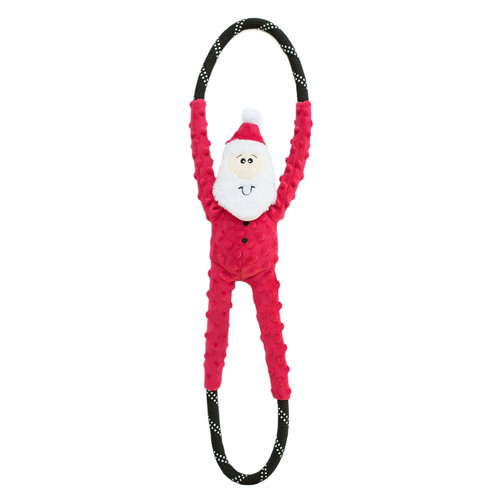 Zippy Paws Plush Squeaker Dog Toy - Christmas Holiday RopeTugz - Santa