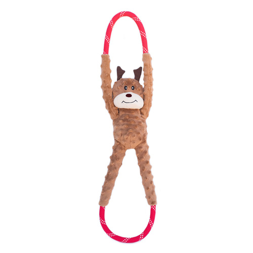 Zippy Paws Plush Squeaker Dog Toy - Christmas Holiday RopeTugz - Reindeer
