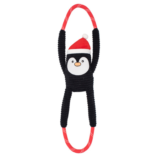 Zippy Paws Plush Squeaker Dog Toy - Christmas Holiday RopeTugz - Penguin